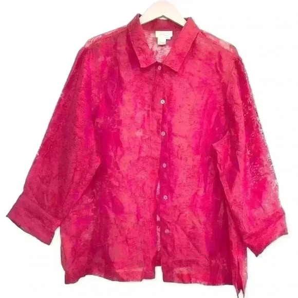 🌈 6/$60, Coldwater Creek Organza, Button Up, Long Sleeve, Sheer Blouse, 2X - Picture 1 of 6